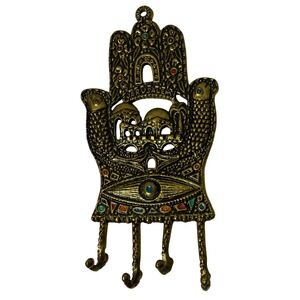 Tamar Holy Land Brass Hamsa‎ Jerusalem Evil Eye Wall Hook Rack Vintage Israel